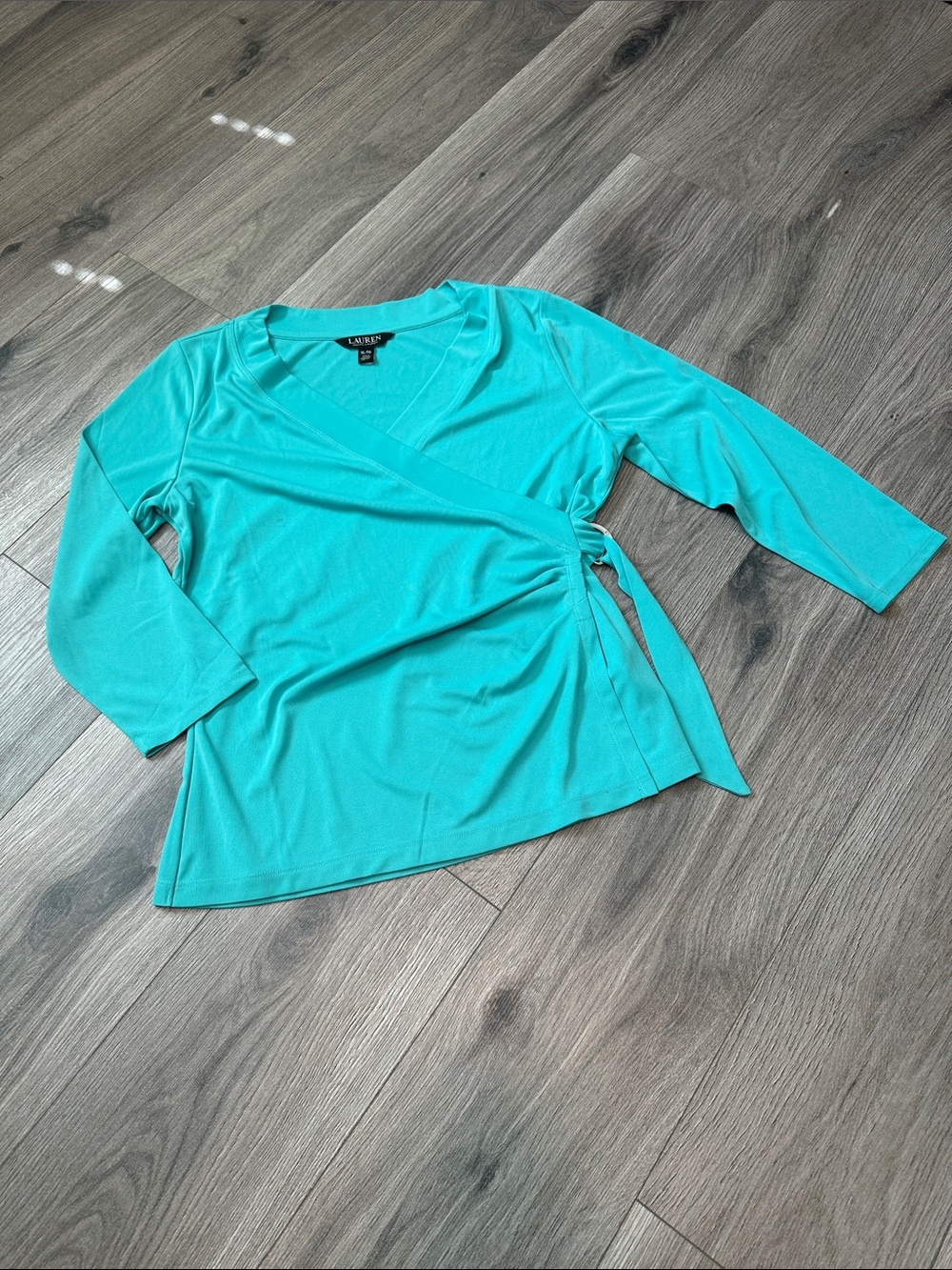 Lauren Ralph Lauren Turquoise Wrap-Style Side Tie V-Neck Blouse
